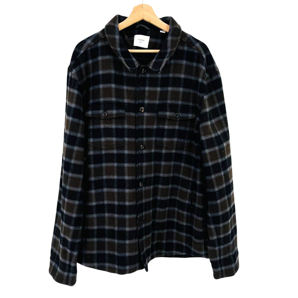Billy Reid Mo Plaid Flannel Shirt Jacket Mens Sz XXL Brown Wool Blend Button Up